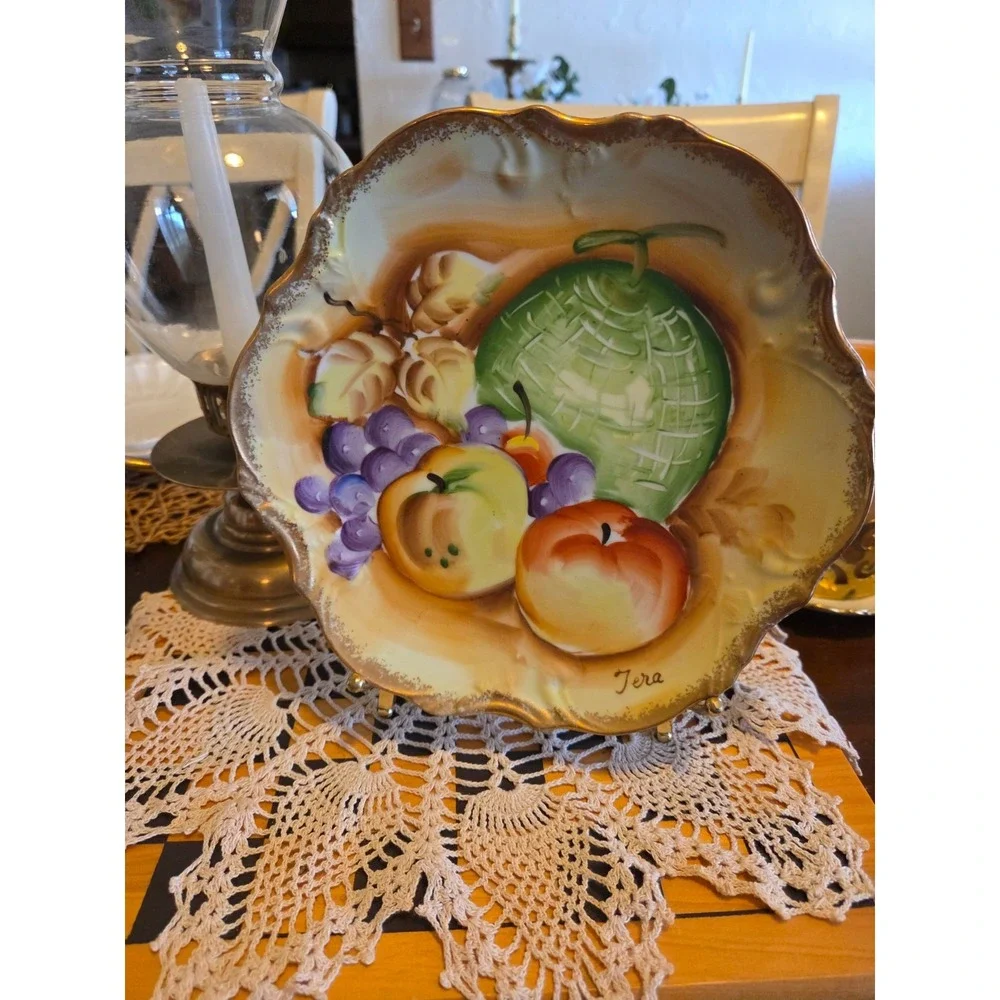 vintage, hand-painted porcelain decorative cabinet plate